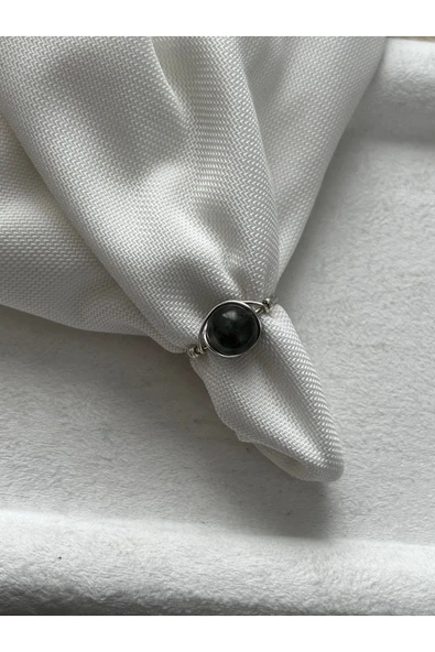 8 mm kan taşı ayarlanabilir gümüş tel yüzük ürün görseli