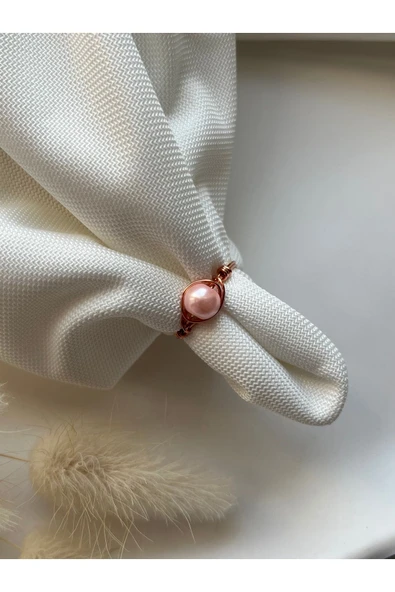Pembe Cam İnci Bakır Tel Yüzük El Yapımı
