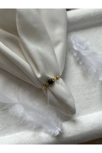 Minimal Gold Obsidyen Taşı Altın Tel Yüzük ürün görseli 1