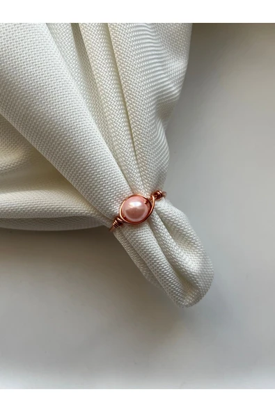 Pembe Cam İnci Ayarlanabilir Bakır Tel Yüzük