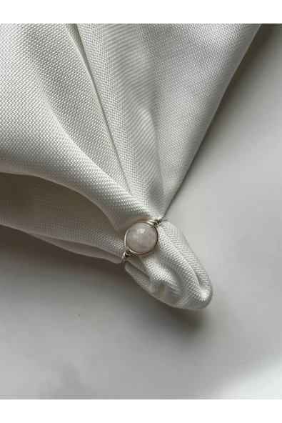 8mm Ay Taşı Gümüş Ayarlanabilir Tel Yüzük El Yapımı ürün görseli 1