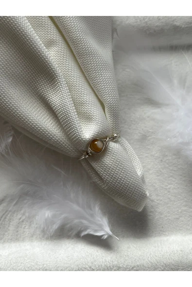 Minimal kahve sedef taşı gümüş tel yüzük