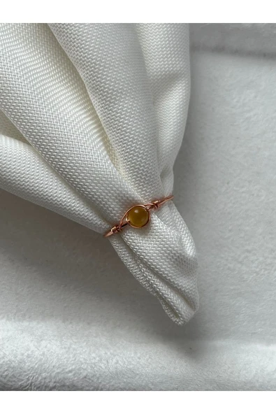 Minimal Sarı Kaplangözü Taşı Ayarlanabilir Bakır Tel Yüzük ürün görseli 1