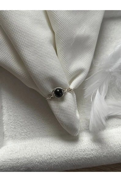 Minimal Şungit Taşı Gümüş Tel Yüzük ürün görseli