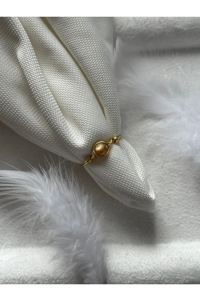 Minimal kahve sedef taşı altın tel yüzük