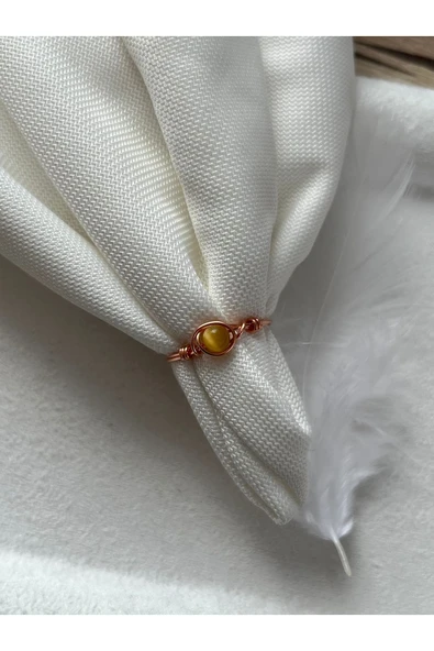 Minimal Sarı Kaplangözü Taşı Bakır Tel Yüzük ürün görseli