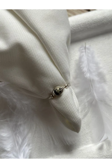 Minimal Bıldırcın Jasper Taşı Gümüş Tel Yüzük ürün görseli 1