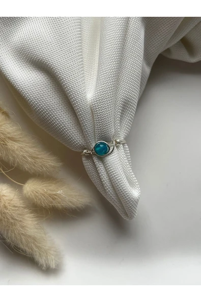 Minimal Mavi Akik Taşı Gümüş Tel Yüzük ürün görseli
