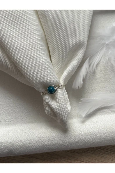 Minimal Mavi Kaplangözü Taşı Gümüş Renk Tel Yüzük ürün görseli