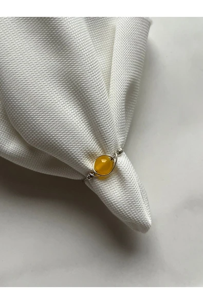 Sarı Akik Taşı Ayarlanabilir Gümüş Tel Yüzük ürün görseli