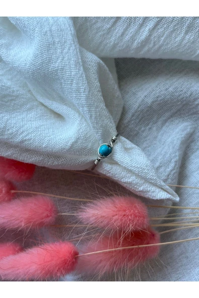 Turkuaz Firuze Taşı Minimal Gümüş Ayarlanabilir Tel Yüzük ürün görseli