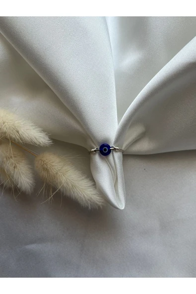 Nazar boncuklu ayarlanabilir el yapımı tel yüzük ürün görseli