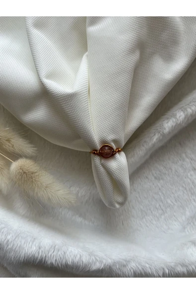 Gül Kuvars Ayarlanabilir Altın Doğal Taş El Yapımı Tel Yüzük ürün görseli 1