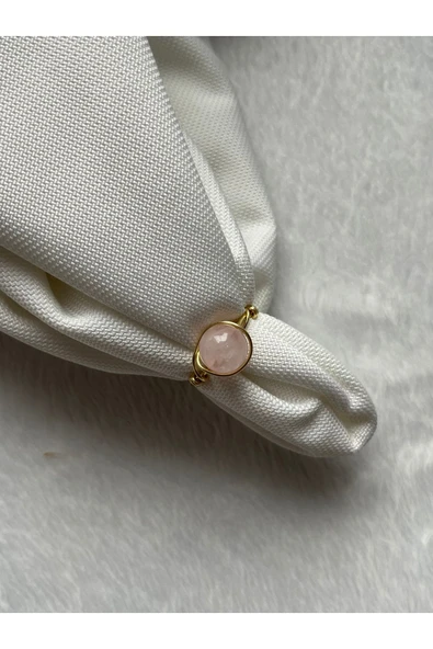Pembe Kuvars 8mm Altın Tel Yüzük El Yapımı ürün görseli 1