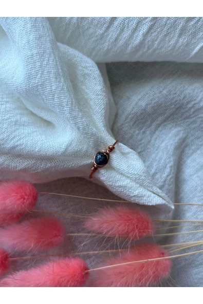 Kar Obsidyen Taşı Minimal Bakır Ayarlanabilir Tel Yüzük ürün görseli