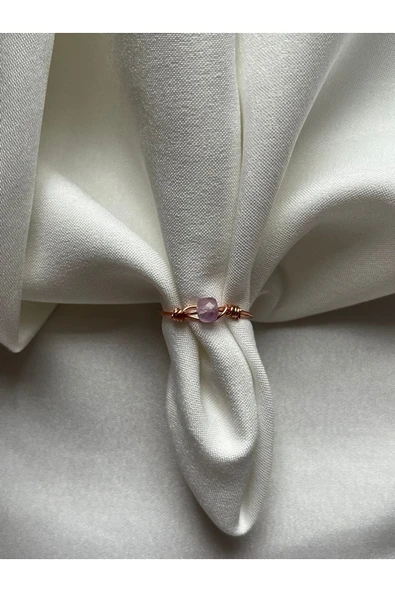 Ametist Fasetli Küp Kesim Bakır Tek Taş Tel Yüzük ürün görseli 1