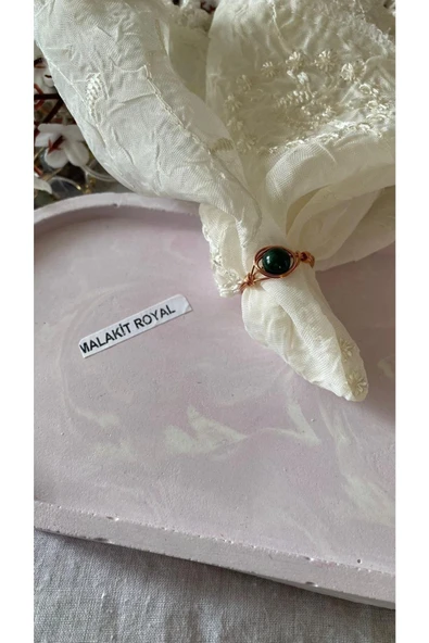 Malahit Malakit Bakır El Yapımı Doğal Taş Tel Yüzük ürün görseli 1