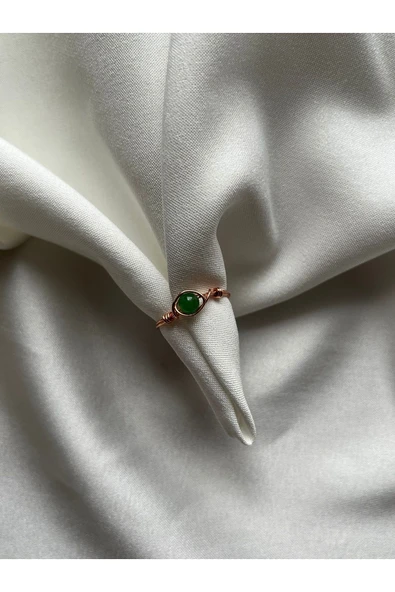 Aventurin Taşı El Yapımı Bakır Minimal Tel Yüzük ürün görseli