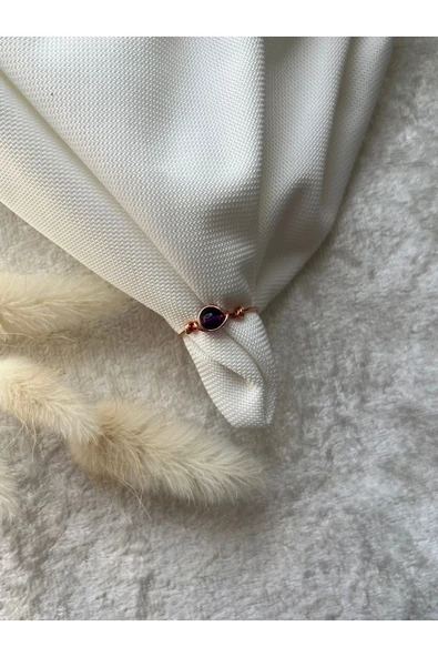 Ametist taşı minimal bakır ayarlanabilir tel yüzük el yapımı ürün görseli