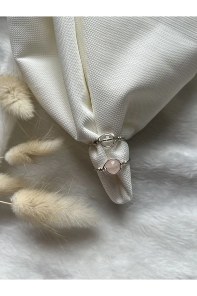 Pembe Kuvars Kristal Kuvars Taşı Ayarlanabilir Doğal Taş Ikili El Yapımı Tel Yüzük ürün görseli