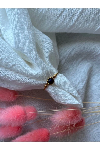 Lapis Lazuli Taşı Minimal Altın Ayarlanabilir Tel Yüzük ürün görseli