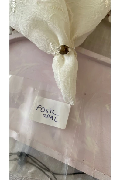 Fosil Opal Gümüş El Yapımı Tel Yüzük Doğal Taş