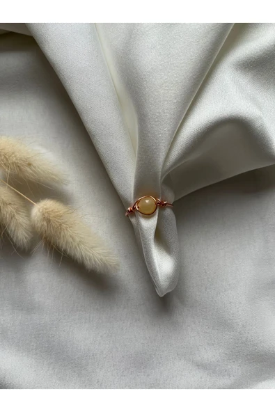 Sarı Kalsit Bakır Doğal Taş Ayarlanabilir Tel Yüzük El Yapımı