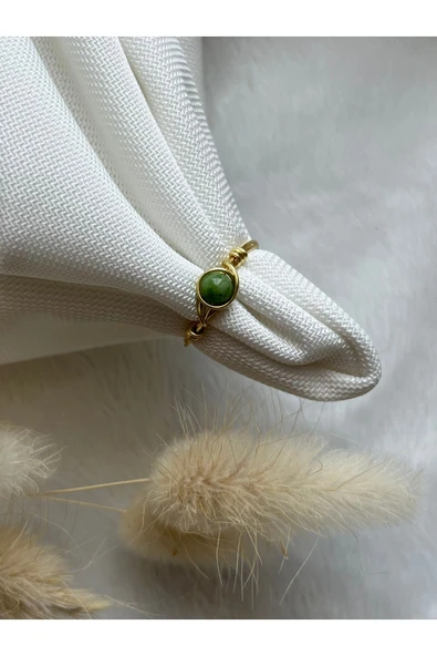 Minimal Yeşim Taşı Altın Tel Yüzük El Yapımı ürün görseli