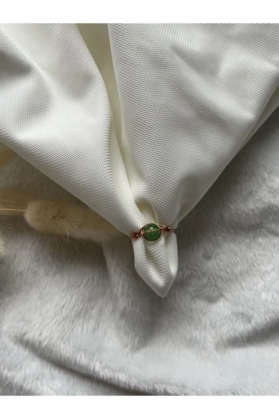 Aventurin bakır Ayarlanabilir Doğal Taş El Yapımı Tel Yüzük