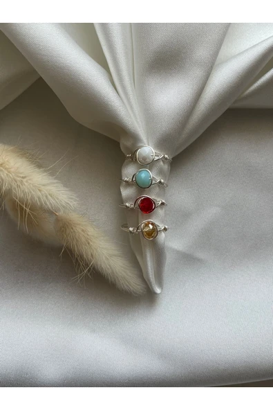 4lü kristal tel yüzük seti el yapımı ( kırmızı mavi sarı beyaz ) ürün görseli