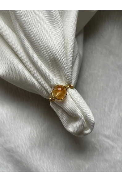 Sitrin Taşı 8mm Altın Tel Yüzük El Yapımı ürün görseli