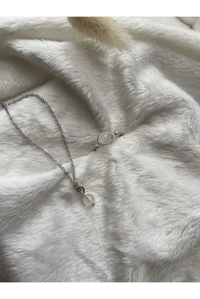 Selenit doğal taş kolye yüzük seti el yapımı