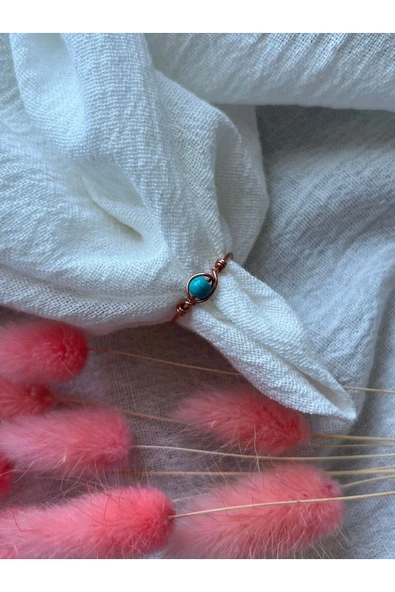 Turkuaz Firuze Taşı Minimal Altın Ayarlanabilir Tel Yüzük ürün görseli