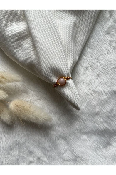 Pembe Opal Ayarlanabilir Altın Doğal Taş El Yapımı Tel Yüzük