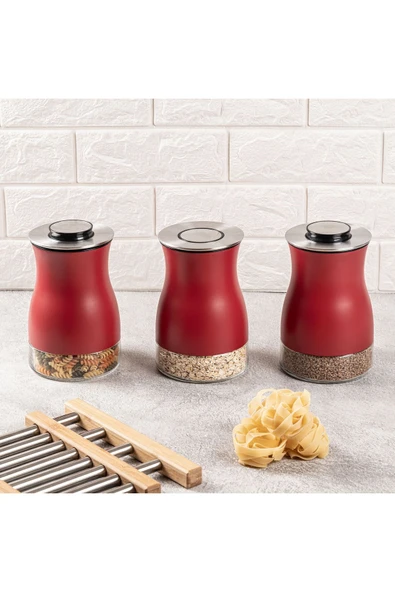 Tantitoni 3 Parça Kırmızı Cam Kavanoz Seti 730ml - Resim 2