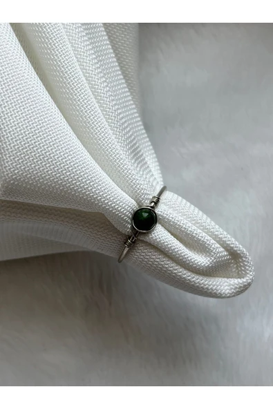 Minimal Yeşim Taşı Gümüş Ayarlanabilir Tel Yüzük El Yapımı ürün görseli