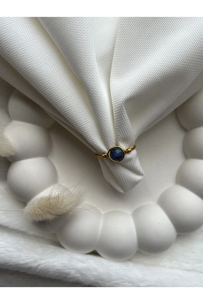 Sodalit taşı altın renk ayarlanabilir el yapımı yüzük doğal taş