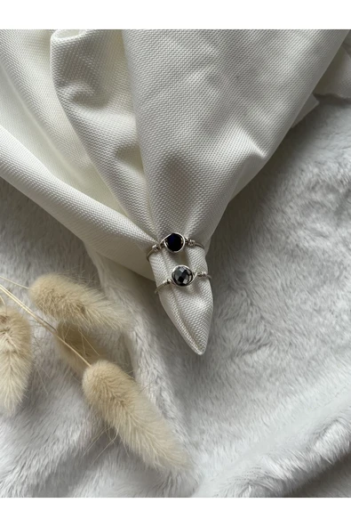 Ikili Kristal Ayarlanabilir El Yapımı Tel Yüzük - Gümüş Patlıcan Moru - ürün görseli