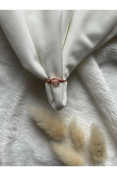 Pembe Kuvars Minimal Bakır Ayarlanabilir Tel Yüzük ürün görseli 1
