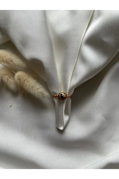 Bıldırcın jasper altın ayarlanabilir el yapımı tel yüzük ürün görseli