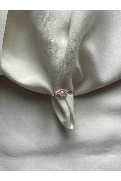 Pembe Kuvars Taşı El Yapımı Minimal Tel Yüzük ürün görseli 1