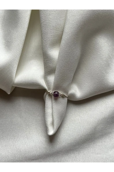 Ametist Fasetli Küp Kesim Tek Taş Tel Yüzük ürün görseli