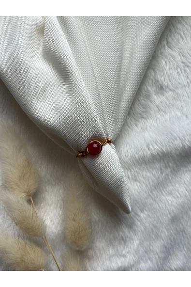 Bordo Ceyt Doğal Taş Altın Tel El Yapım Yüzük ürün görseli 1