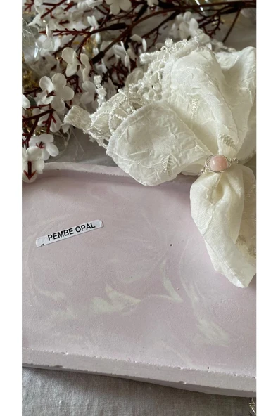 Pembe Opal Doğal Taş Gümüş Tel El Yapımı Yüzük