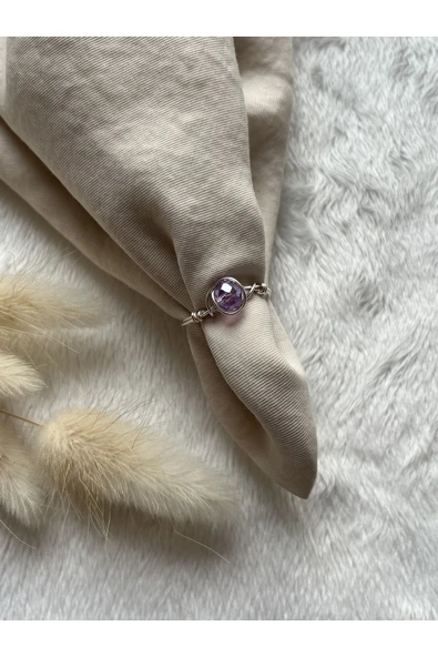 Mor Kristal Taşlı Prenses El Yapımı Tel Yüzük Tasarım ürün görseli