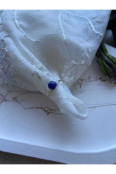 Yuvarlak Sodalit Doğal Taş Tel Yüzük El Yapımı ürün görseli