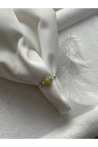 Yeşil Ceyt Gümüş Tel El Yapımı Doğal Taş Yüzük