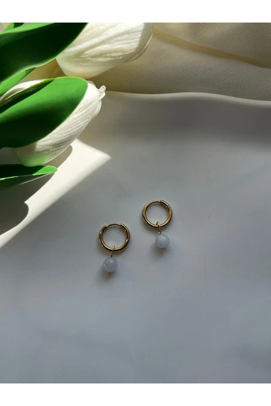 Akuamarin taşı çelik halka küpe