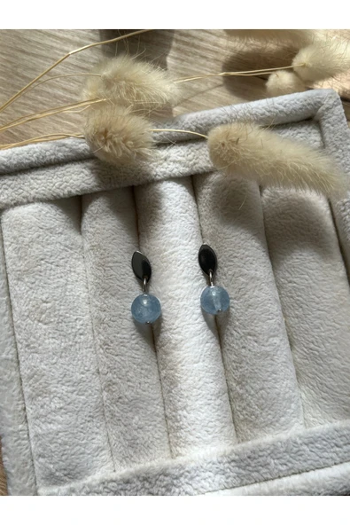 Akuamarin taşı çelik plaka küpe ürün görseli 1