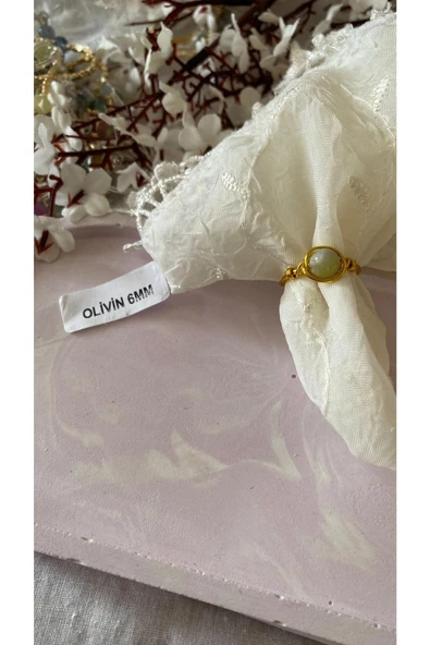 Olivin Doğal Taş Altın El Yapımı Tel Yüzük